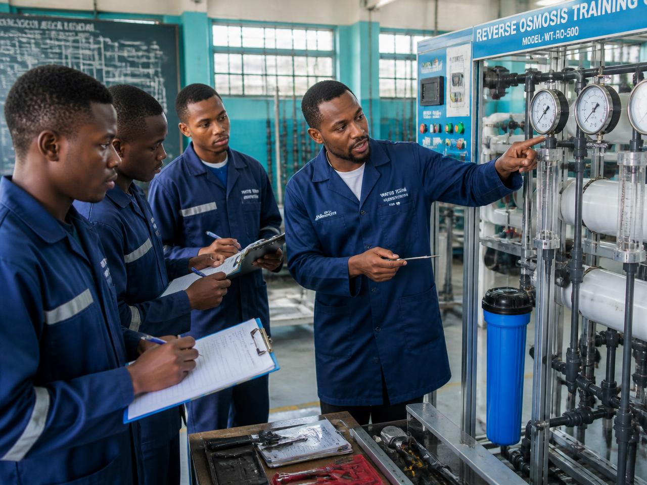 Apprentice technicians training on a reverse osmosis rig